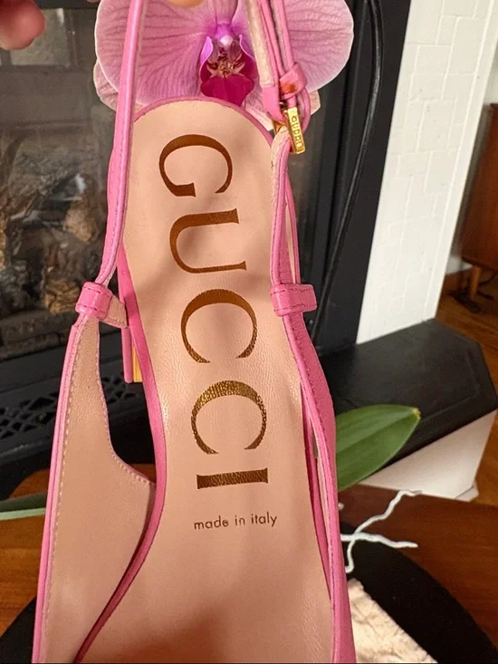 Gucci Pink Leather Horsebit Slingback Heels - Picture 4 of 11